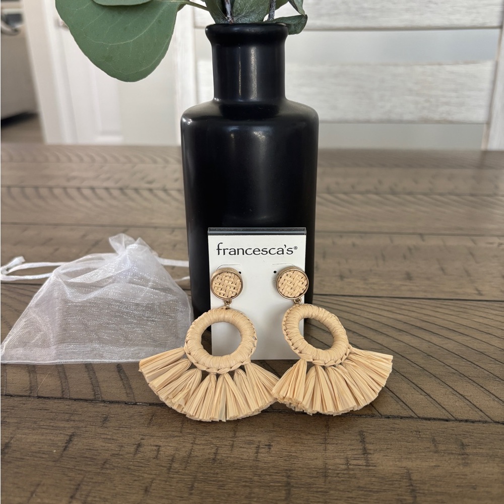 Francesca's Collections Natural Raffia Hoop Earrings